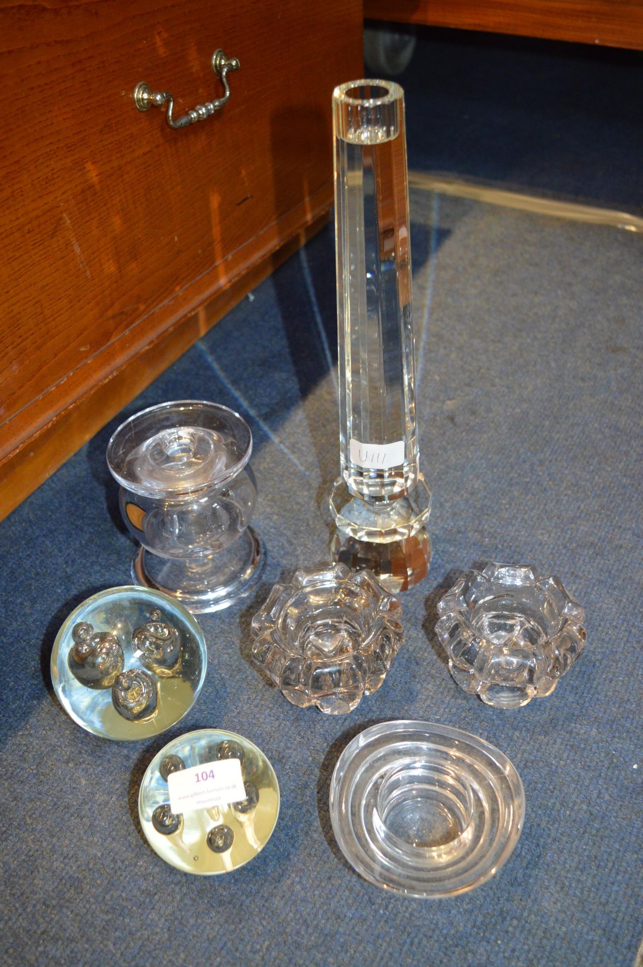 Glass Paperweights, Candlesticks, etc.