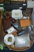 Bamboo Tray of Collectibles Including Lighters, Ci