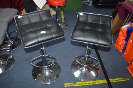 Pair of Chrome & Black Leather Gas Lift Bar Stools