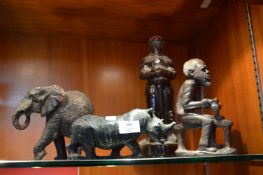 African Figures of Elephants, Rhinos, etc.