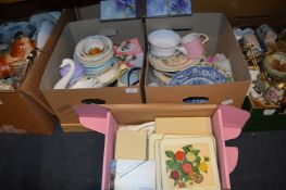 Two Boxes of Pottery Plates, Bowls, Glass, Placeme