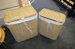 Two Metal Laundry Baskets and Contents