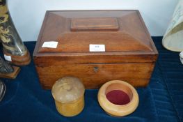 Victorian Inlaid Mahogany Work Box plus Wooden Pot