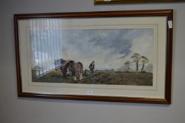 Framed Original Watercolour of a Ploughing Scene