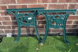 Pair of Small Green Painted Bench Ends with Elepha