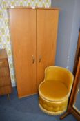Light Oak Coat Cupboard and Mustard Upholstered Ch