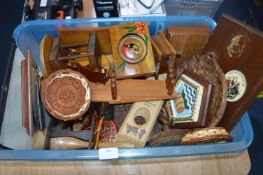 Tub of Decorative Wooden Items, Ornaments, Boxes,