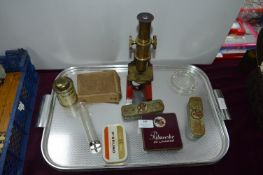 Vintage Microscope, Old Tins, etc.