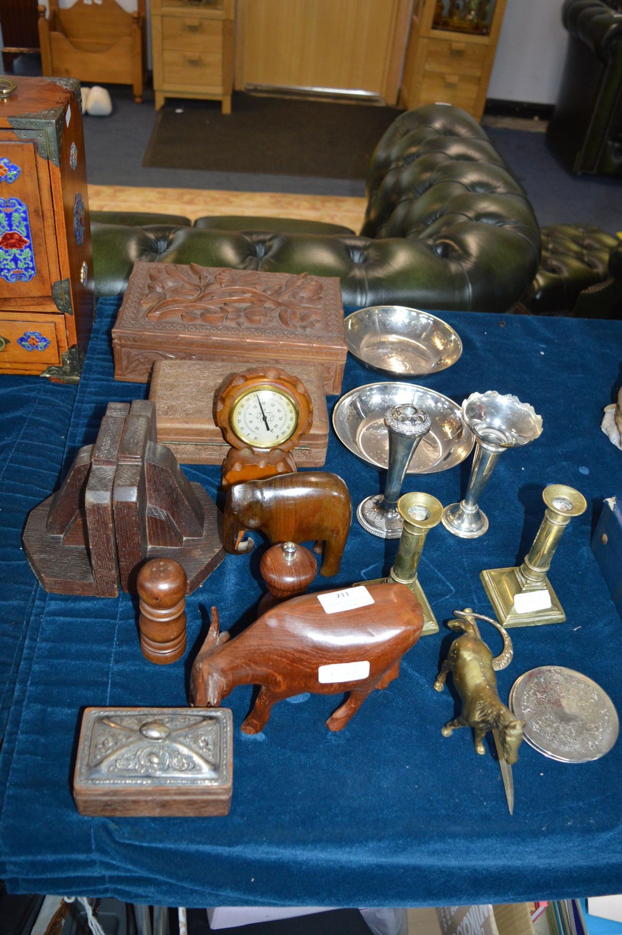 Eastern Carved Wooden Boxes, Animals, plus Brass C