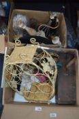 Two Boxes of Household Goods; Wine Rack, Bags, Pic