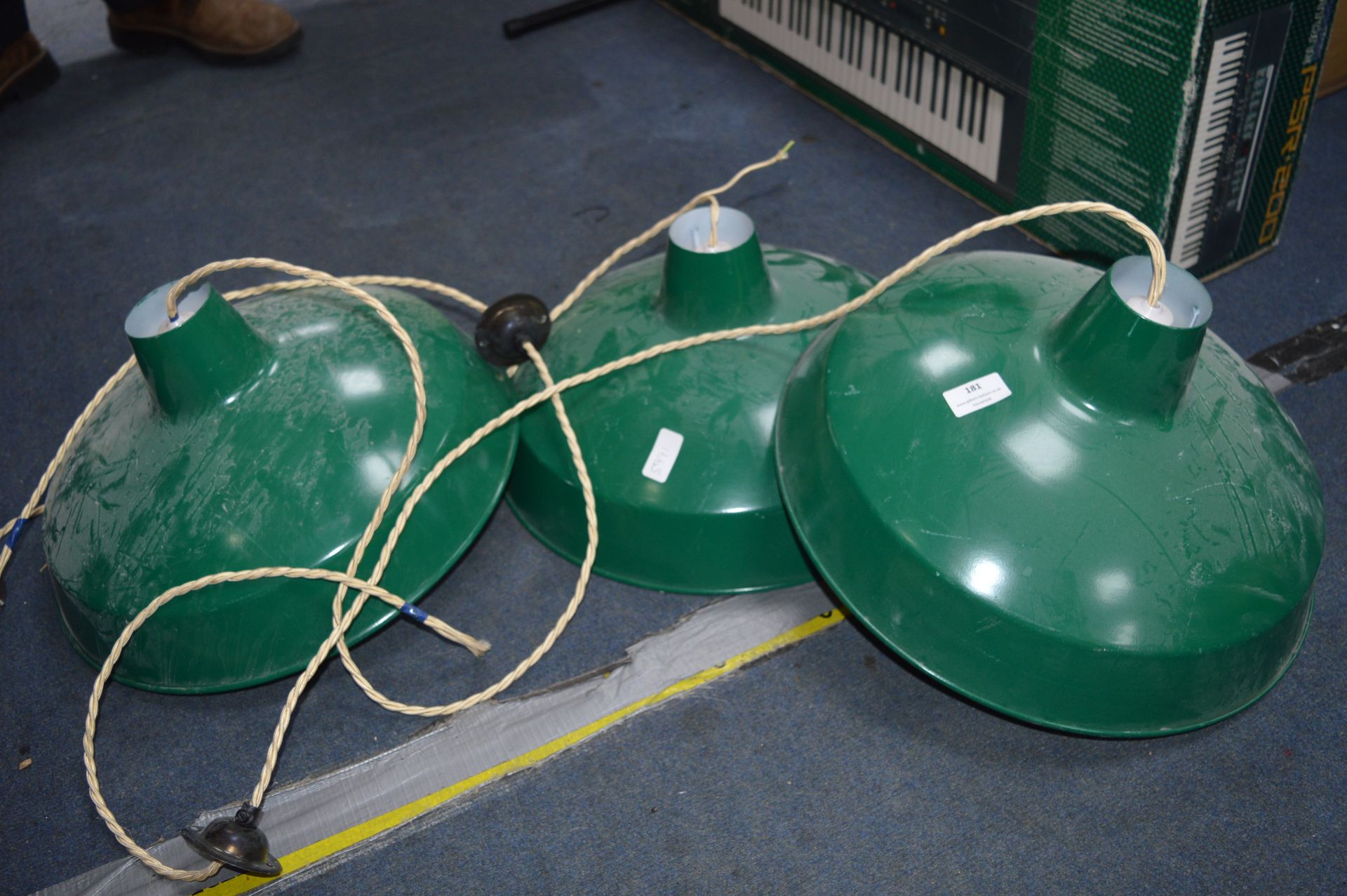 *Three Green Metal Ceiling Light Shades