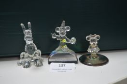 Three Disneyland Glass Figures; Mickey Mouse, Plut