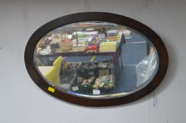 1930's Oval Mahogany Framed Beveled Edge Mirror