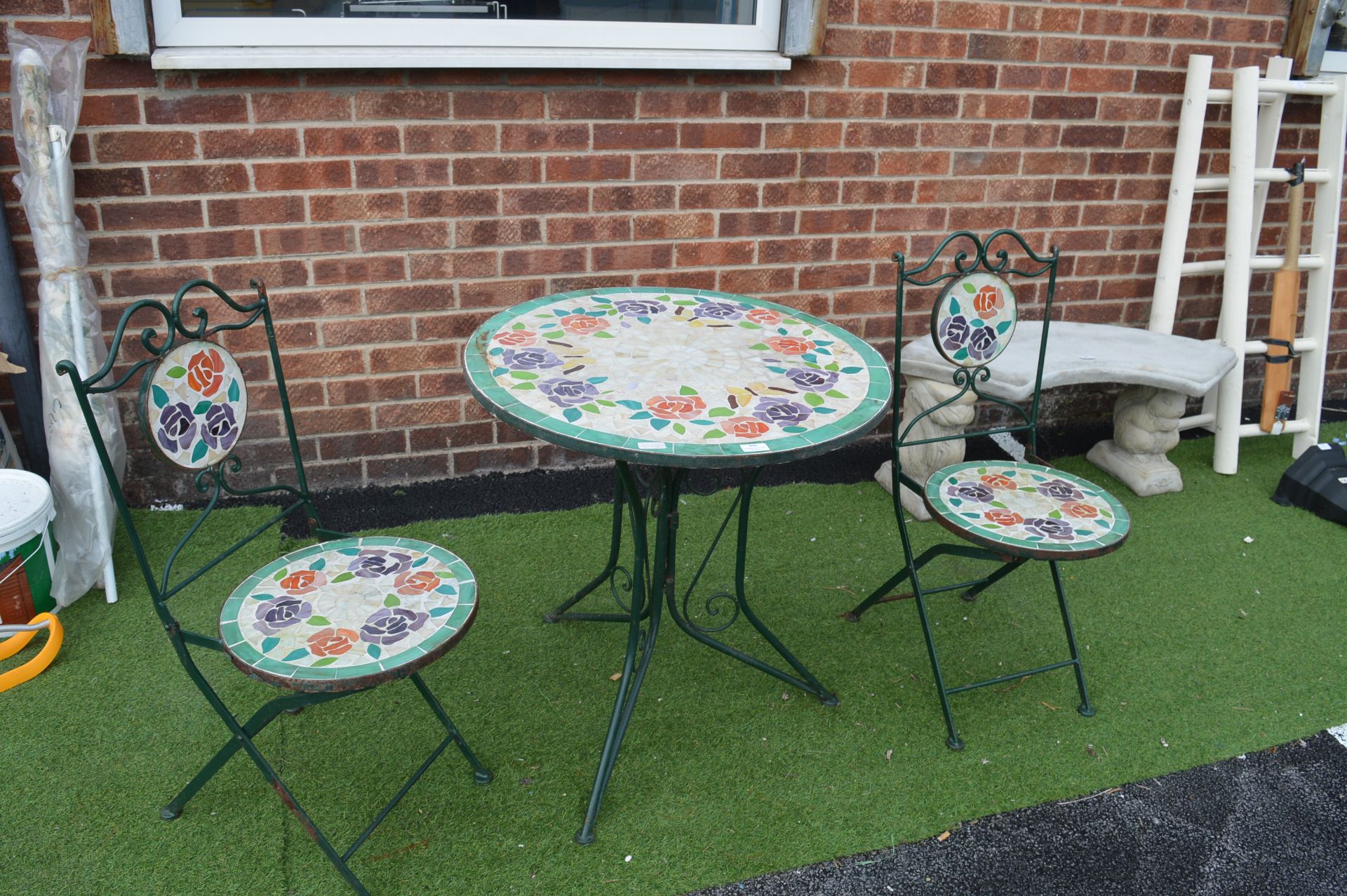 Folding Garden Table and Two Chairs with Mosaic To