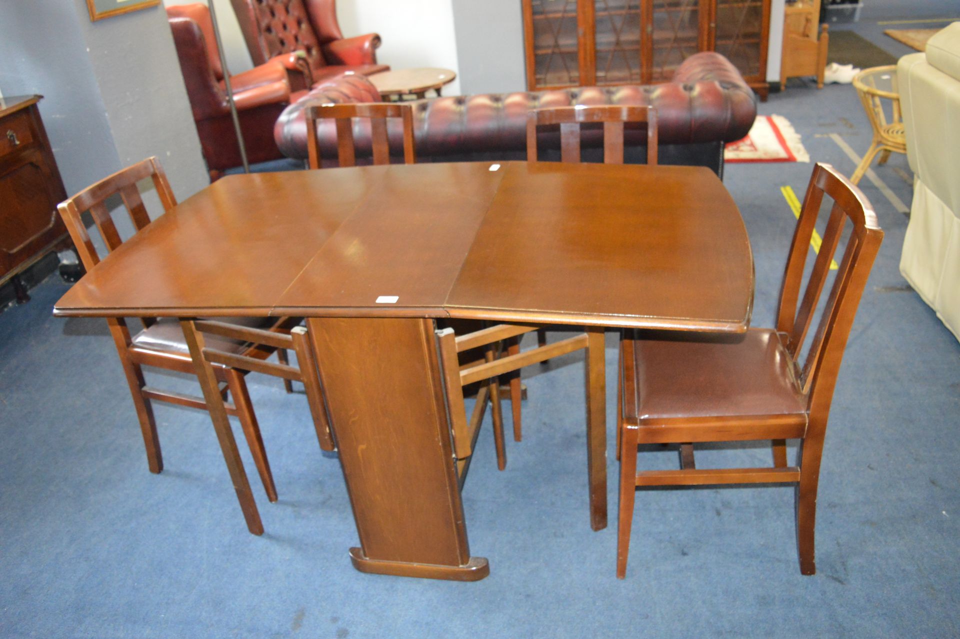 1930's Oak Drop Leaf Dining Table with Four Matchi