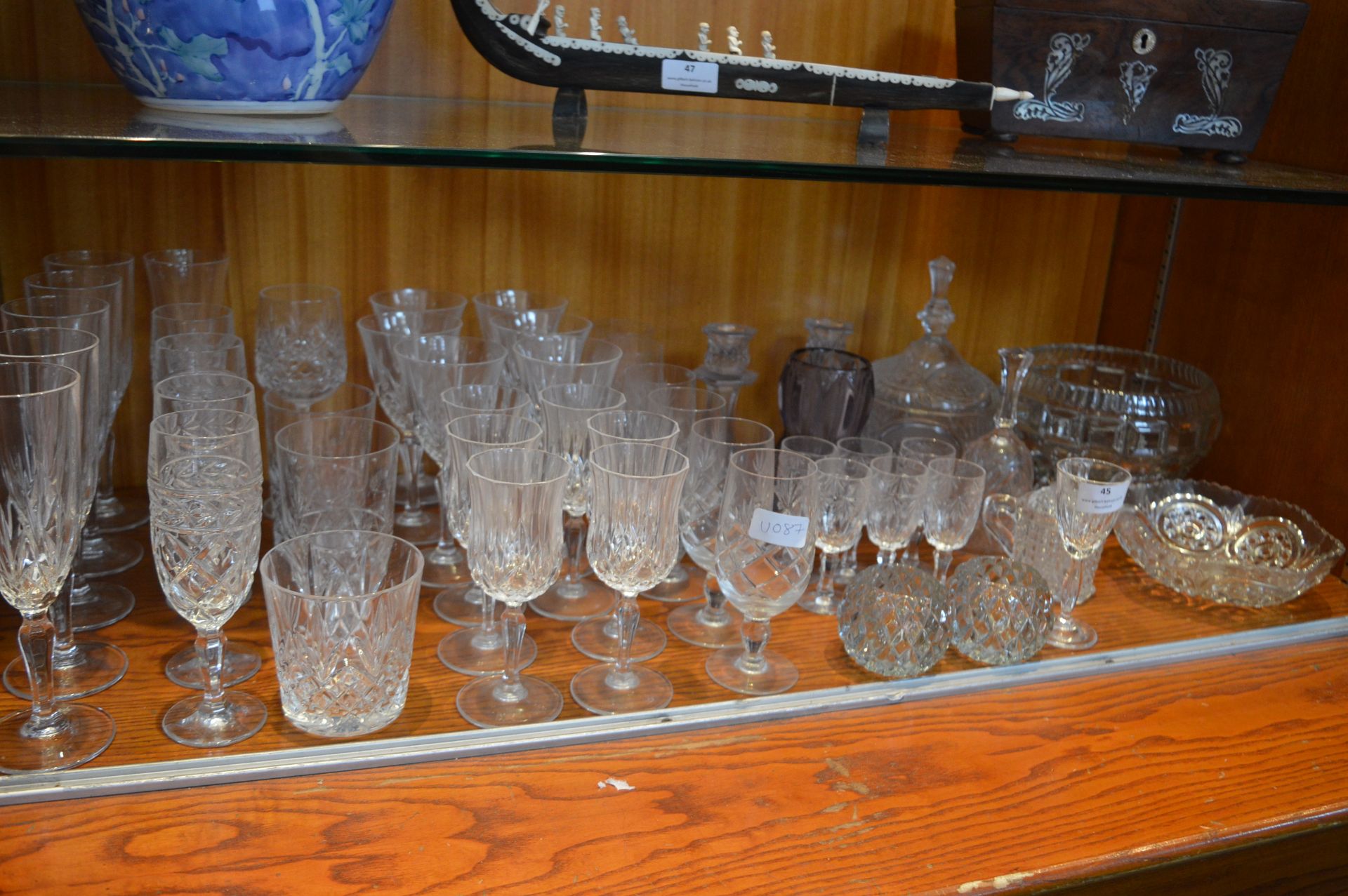 Cut Crystal Wine Glasses, Fruit Bowls, Candlestick