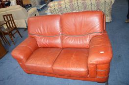 Terracotta Leather Two Seat Sofa