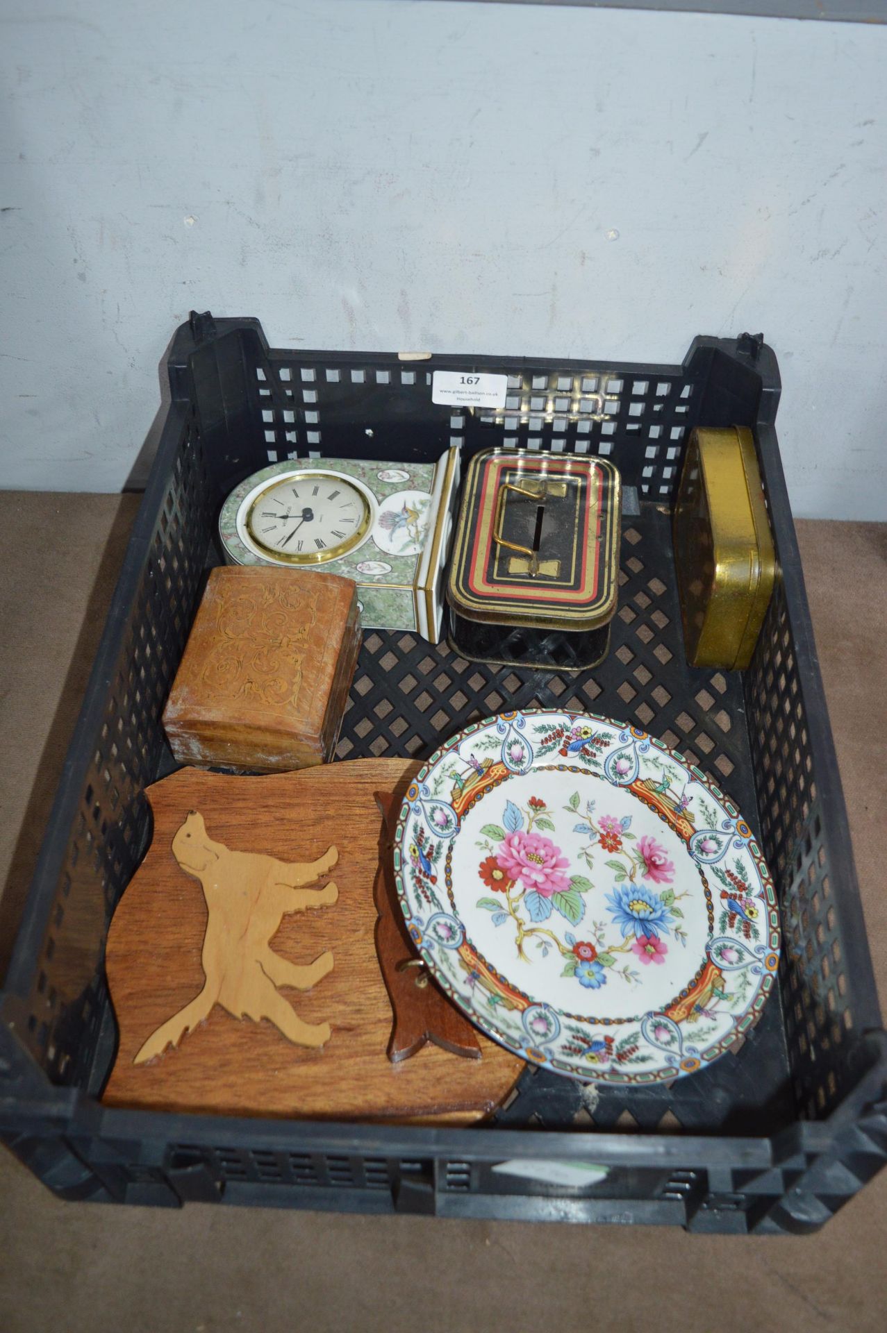 Tins, Clocks, Key Rack, etc.