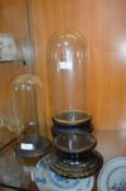 Two Victorian Glass Domes plus an Stand