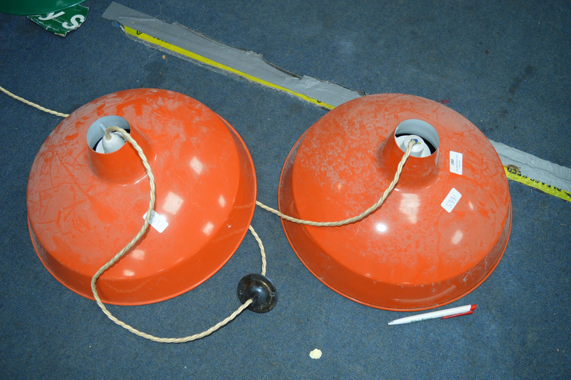 *Two Orange Metal Ceiling Light Shades