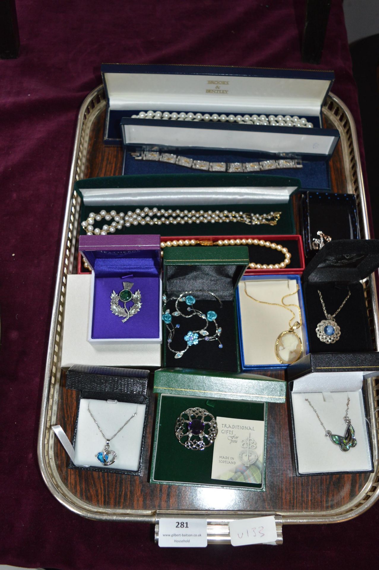 Boxed Costume Jewellery; Pearl Necklaces, Brooches