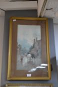 Gilt Framed Watercolour of a Village Scene by J.W.