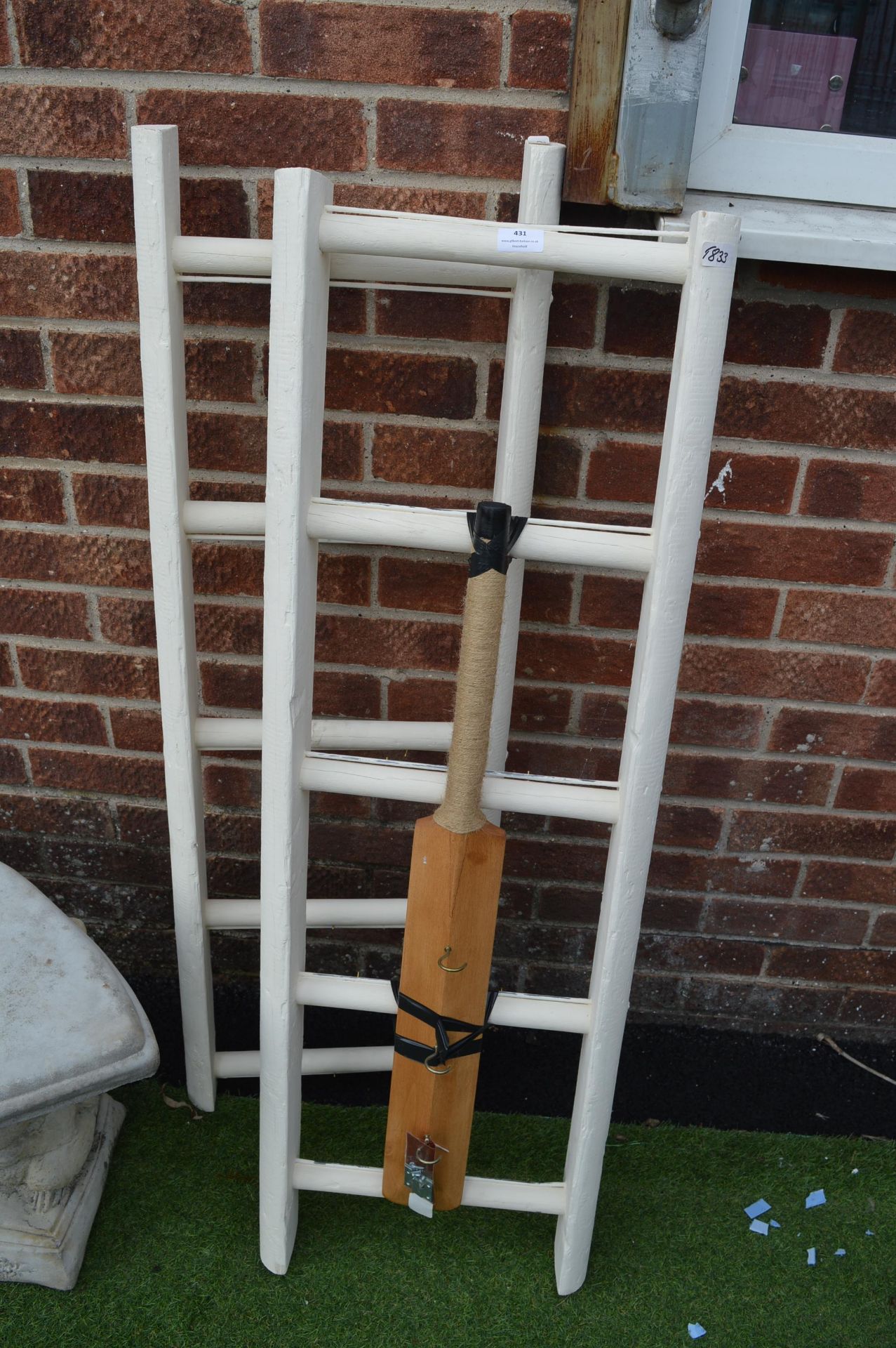 Painted Ladder Sections and a Cricket Bat Coat Rac