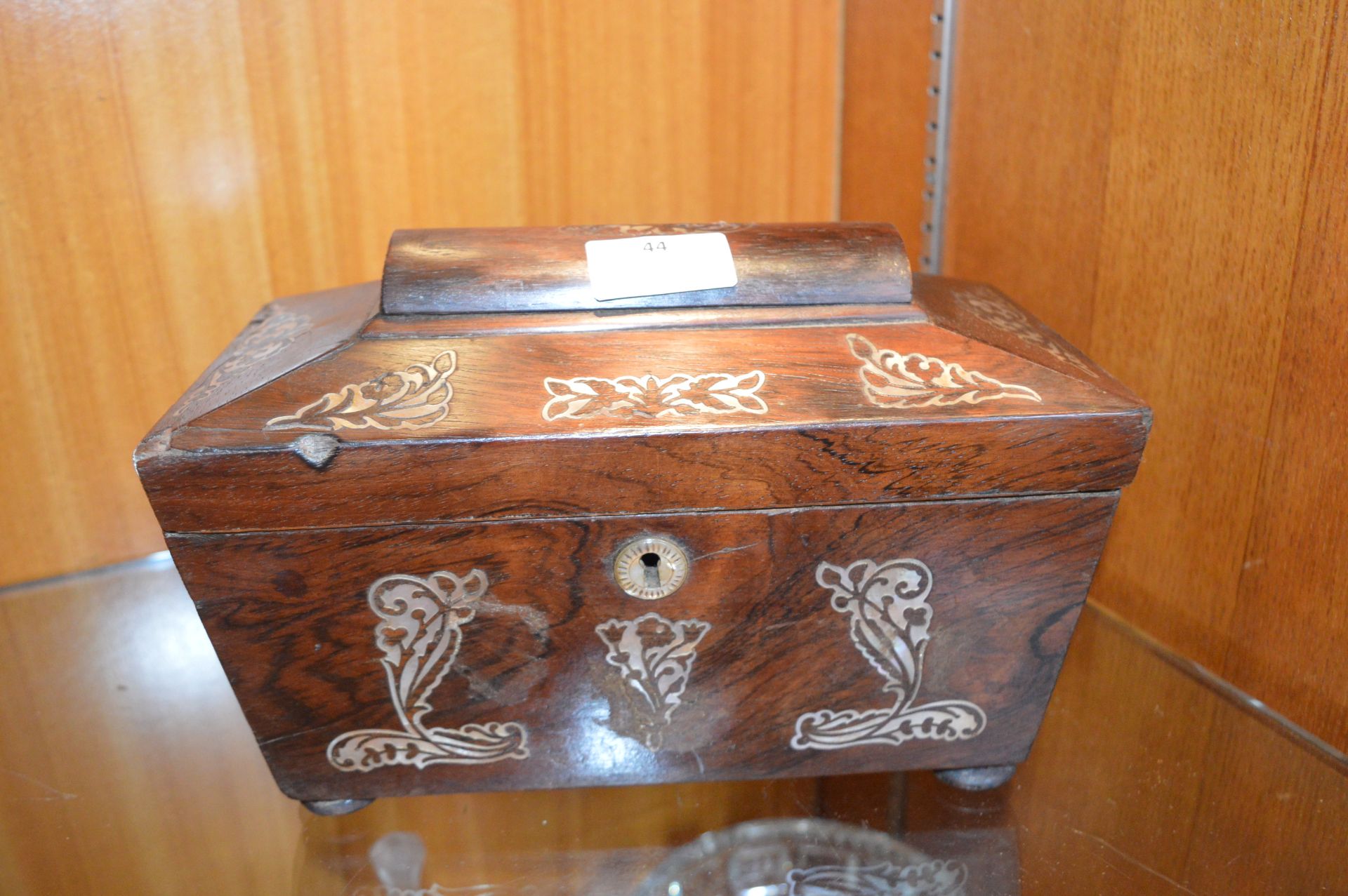 Period Mahogany Tea Caddy with Mother of Pearl Inl