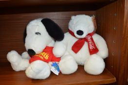 Snoopy Soft Toy Hand Puppet and a Coca-Cola Plush