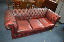 Red Leather Chesterfield Three Seat Sofa (Faults with Buttons)