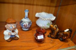 Glass Bowl and Vases plus Money Box, etc.