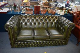 Green Leather Chesterfield Three Seat Sofa