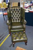 Green Chesterfield Wingback Armchair and Matching