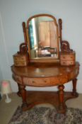 Walnut Bow Front Ornate Dressing Table with Two Side Drawers (AF)