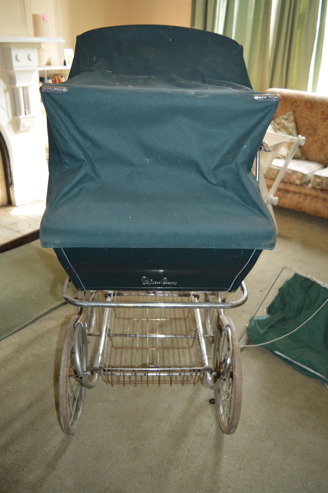 Large Green Silver Pram - Image 2 of 3