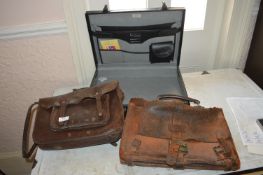 Two Leather Satchels (one for restoration) and a Briefcase