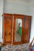 Large Bespoke Walnut Triple Wardrobe with Glass Handles