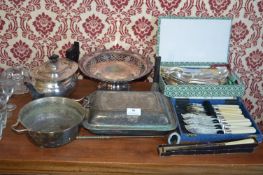Quantity of Plated Ware; Teapot, Fruit Bowl, Cutlery, etc.