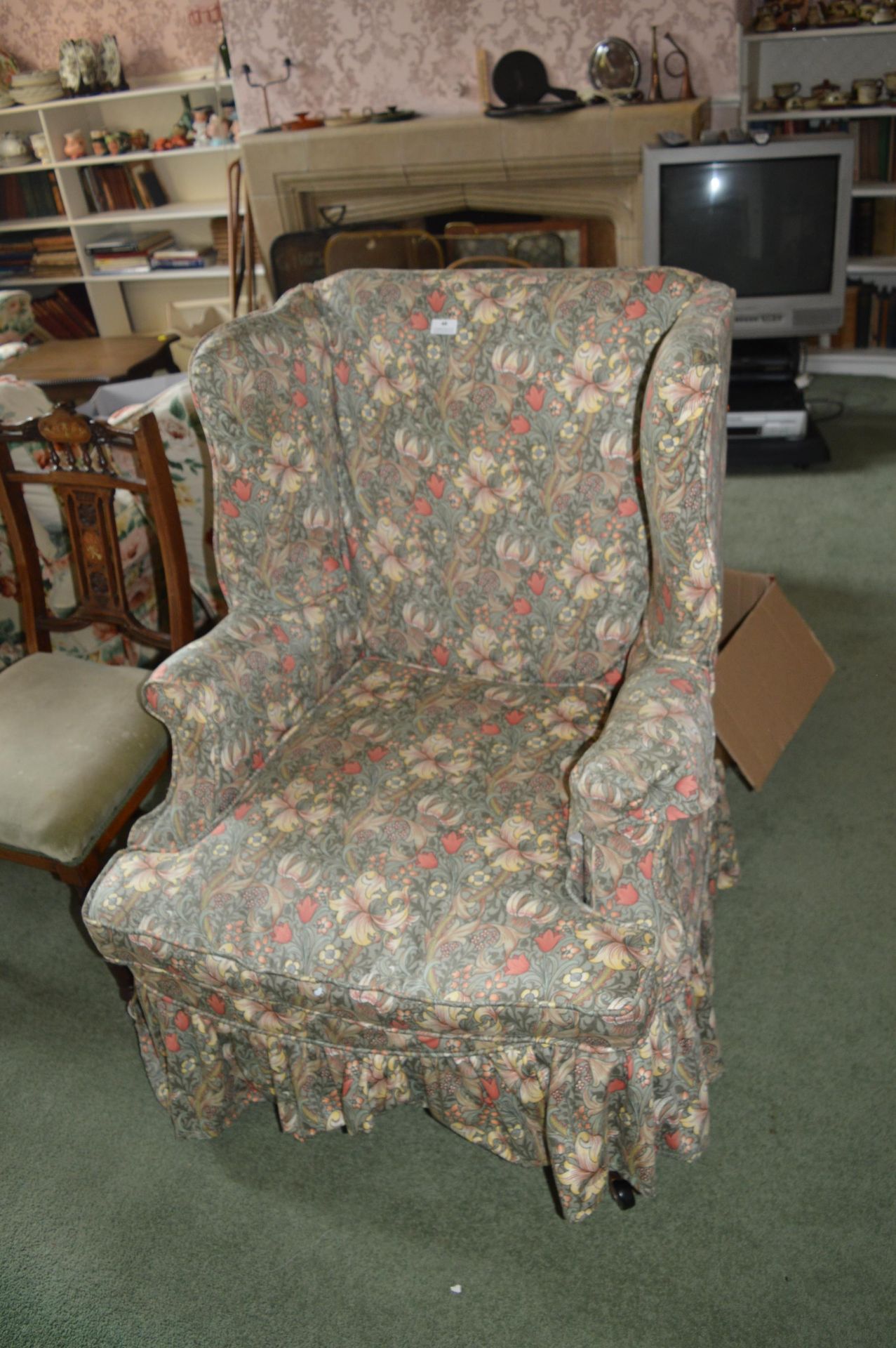 Wingback Armchair with William Morris Style Cover