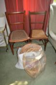 Two Vintage Wicker Top Chairs and a Bag of Wicker