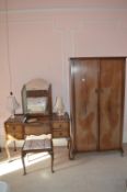Small Wardrobe, Mirrored Dressing Table, and Dressing Table Stool