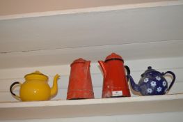 Four Enamel Teapots