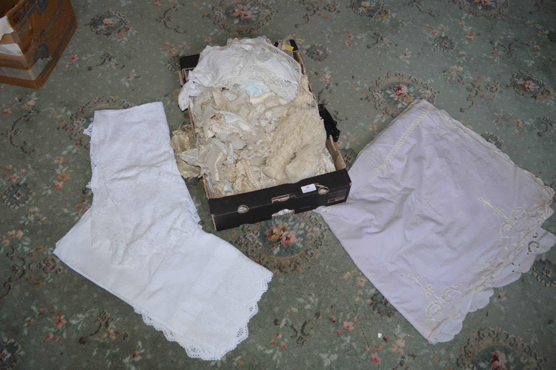 Box Containing Assorted Linen and Table Cloths
