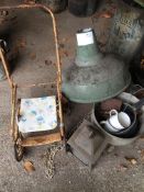 Antique Child's Toy Pushchair, Retro Lampshade, Enamel Cups, and a Alloy Pan
