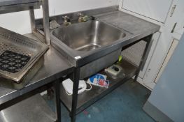 Commercial Stainless Steel Sink Unit with Right Hand Drainer, Taps, and Under Shelf