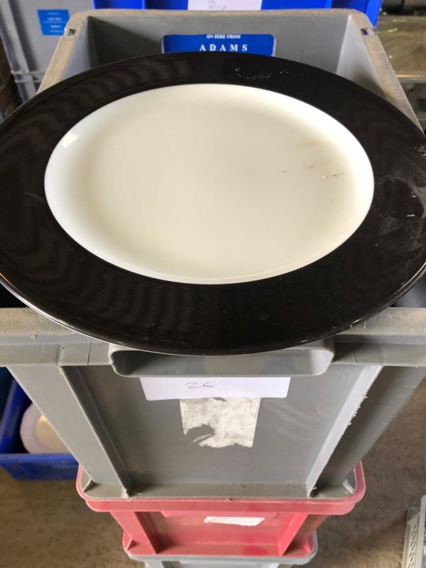 100 x Black Rimmed 13 inch China Plates /Collection Available on Thur 30th Sept/Fri 1st Oct 9am