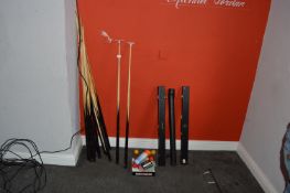 Assorted Pool Cues and Accessories