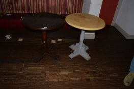 Circular Dark Wood Pub Table on Pedestal Base 67cm diameter, plus One Other