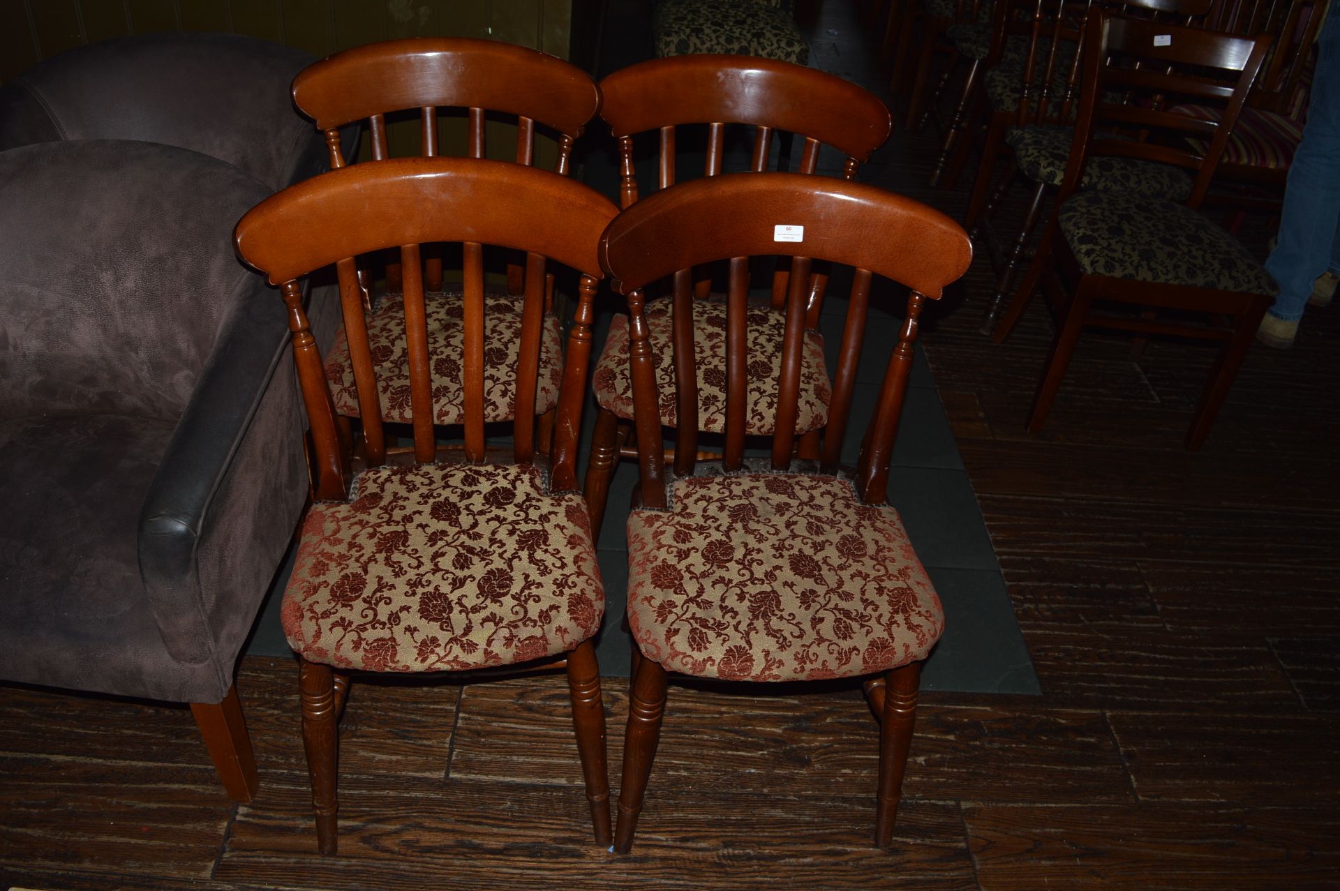 Four Slatback Dining Chairs with Upholstered Seats
