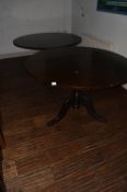 Pair of Circular Dark Wood Dining Tables on Pedestal Bases 120cm diameter